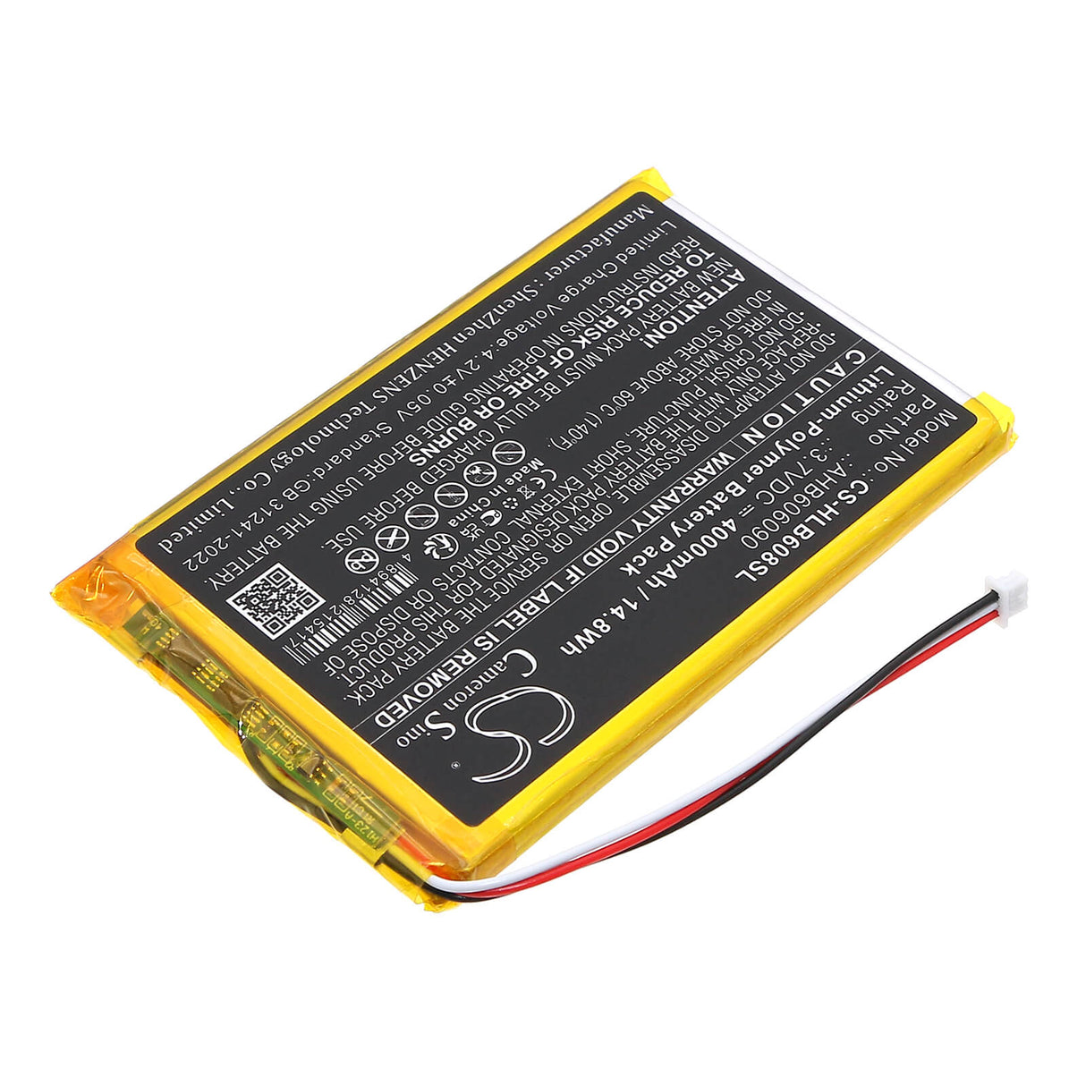 3.7V, Li-Polymère, 4000mAh, Batterie BabyPhone compatible avec Hellobaby, Ahb606090, Moniteur Vidéo Bébé Hb6081, Hb6256 2.4ghz Sans Fil Numérique, 14.8Wh BabyPhone Cameron Sino Technology Limited