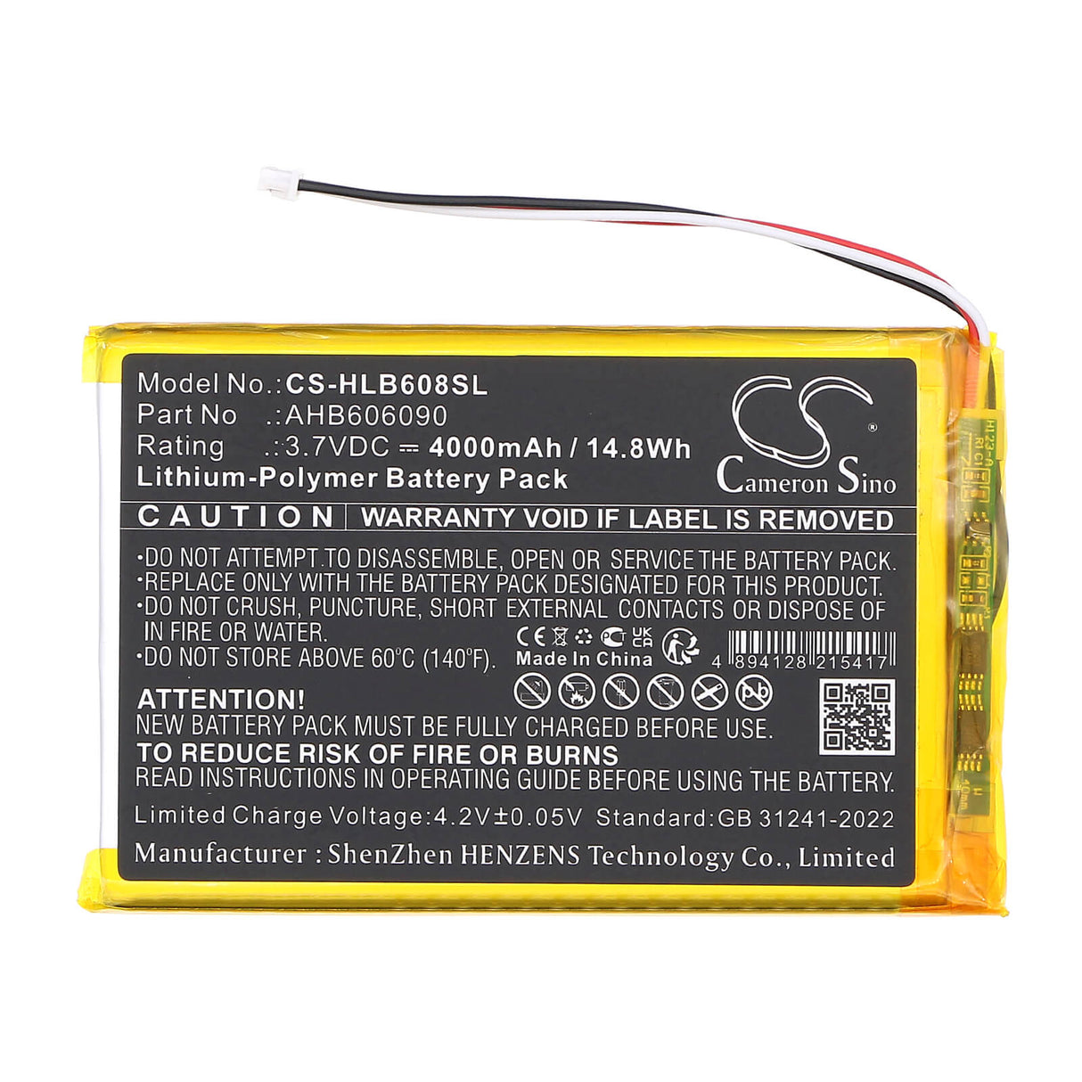 3.7V, Li-Polymère, 4000mAh, Batterie BabyPhone compatible avec Hellobaby, Ahb606090, Moniteur Vidéo Bébé Hb6081, Hb6256 2.4ghz Sans Fil Numérique, 14.8Wh BabyPhone Cameron Sino Technology Limited