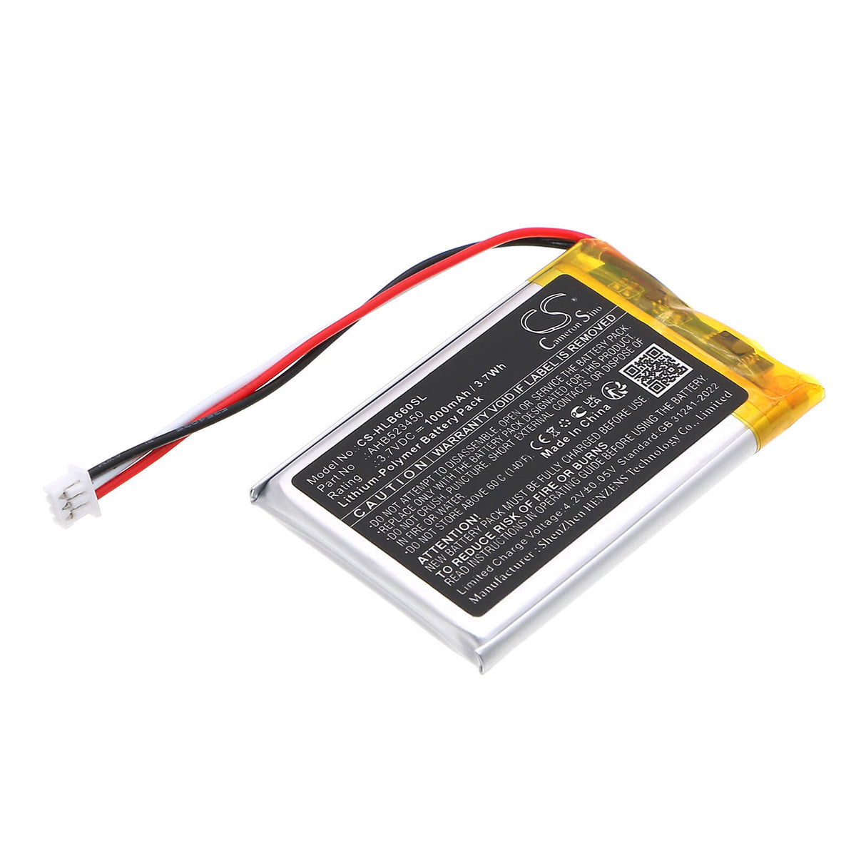 3.7V, Li-Polymer, 1000mAh, BabyPhone battery fits Hellobaby, Ahb523450, Hb24 Monitor, Hb31 Monitor, 3.7Wh BabyPhone Cameron Sino Technology Limited