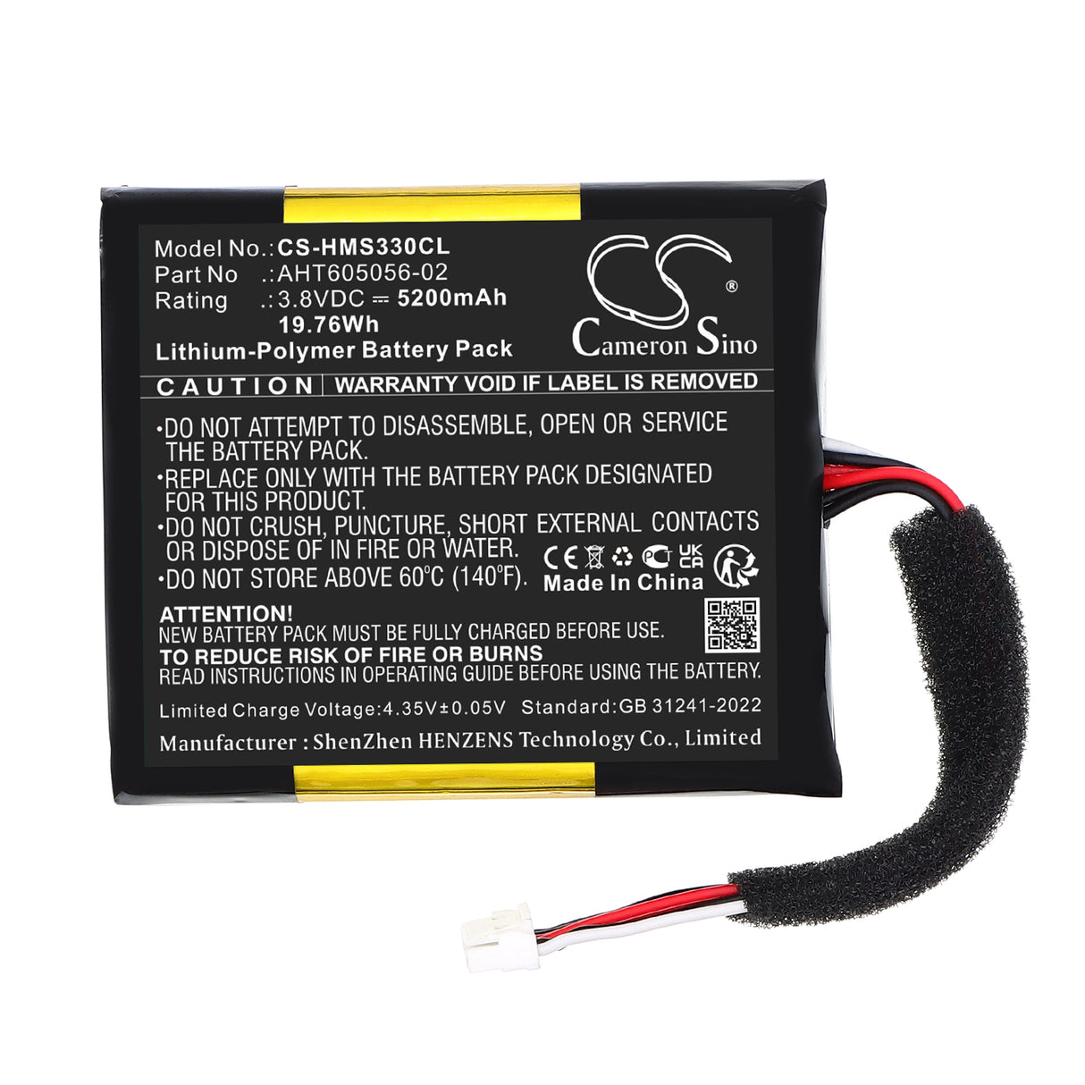3.8V, Li-Polymer, 5200mAh, Communication & Conferencing battery fits Hikvision, AHT605056-02, MAS 3300, 19.76Wh Communication & Conferencing Cameron Sino Technology Limited