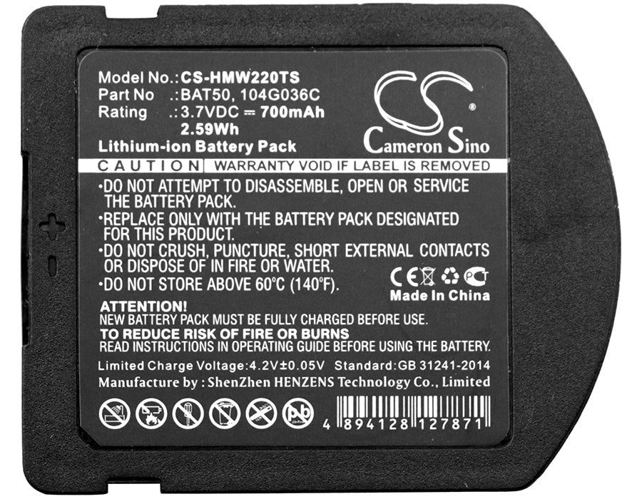 3.7V, Li-ion, 700mAh, Wireless Headset battery fits HME, 104G036C, 1402, 6200 EOS HD, 2.59Wh Wireless Headset Cameron Sino Technology Limited