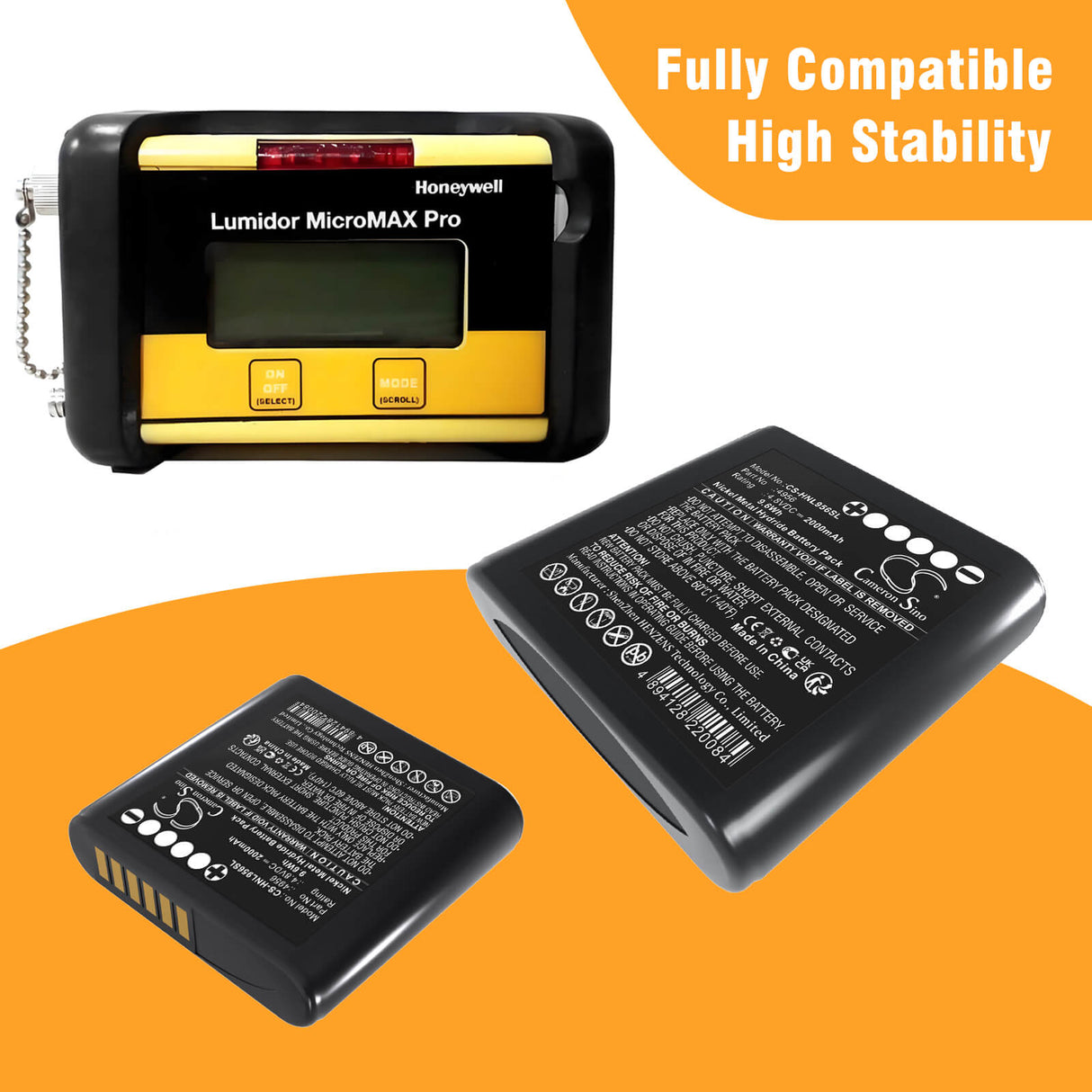 4.8V, Ni-MH, 2000mAh, Équipement, Enquête, Batterie de test compatible avec Honeywell, 4956, Lumidor Micromax Plus, Micromax pro, 9.6Wh Équipement, Enquête, Test Cameron Sino Technology Limited