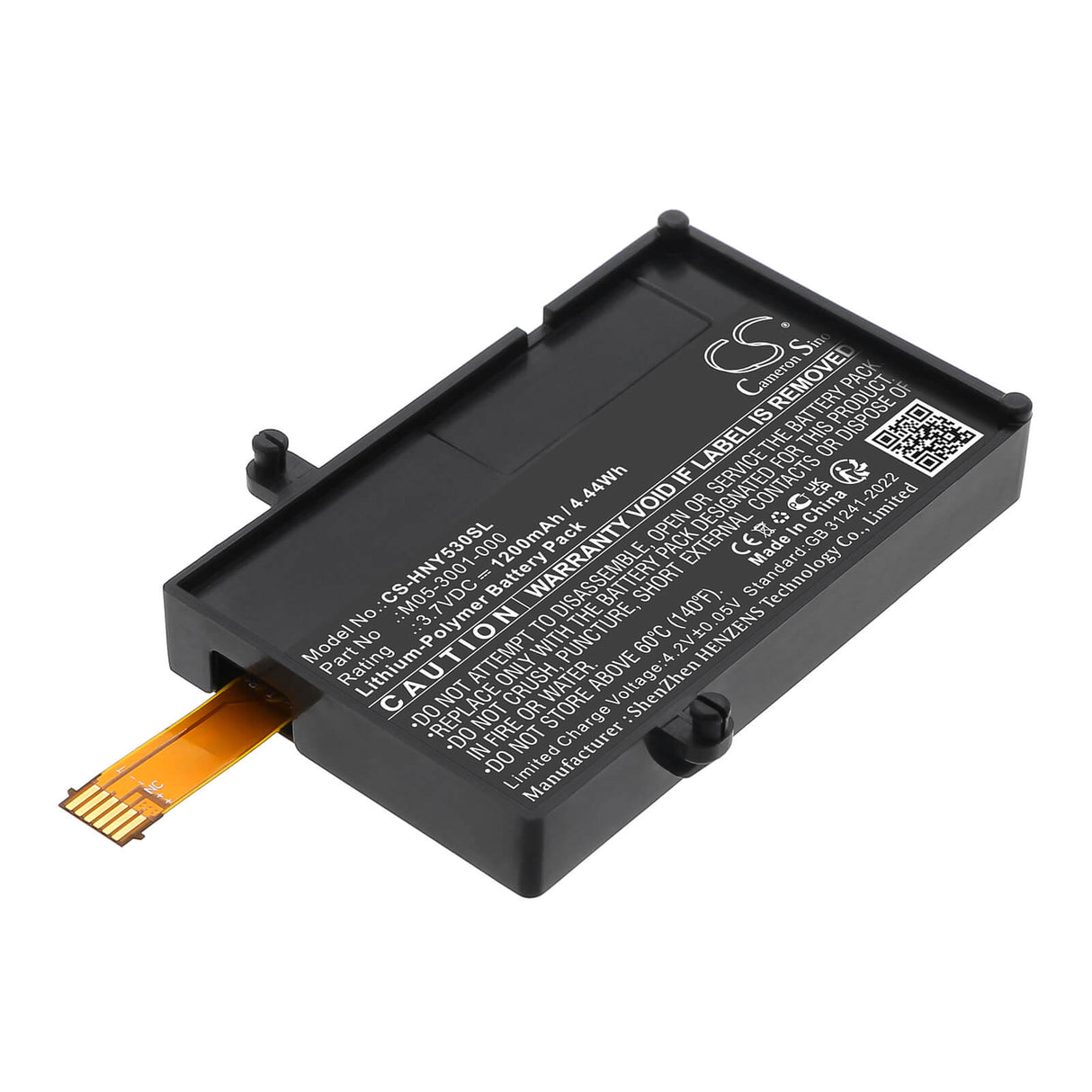3.7V, Li-Polymer, 1200mAh, Equipment, Survey, Test battery fits Honeywell, M05-3001-000, BW Icon + 4 Gas Detector H2S C, Flex, 4.44Wh Equipment, Survey, Test Cameron Sino Technology Limited