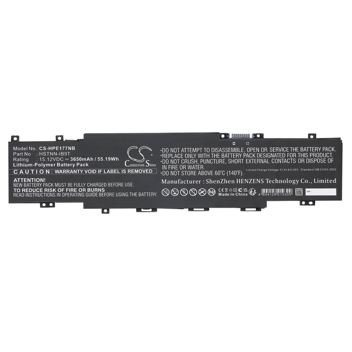 15.12V, Li-Polymer, 3650mAh, Notebook, Laptop battery fits Hp, HSTNN-IB9T, Envy 17-ch0000nc, Envy 17-ch0000nj, 55.19Wh Notebook, Laptop Cameron Sino Technology Limited