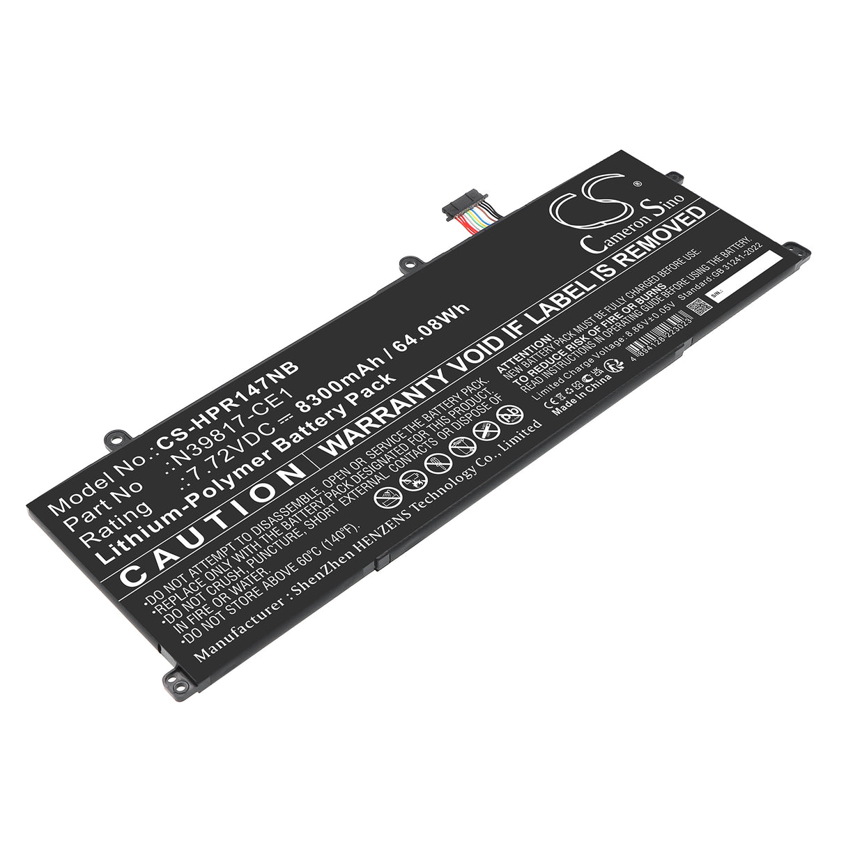 7.72V, Li-Polymer, 8300mAh, Notebook, Laptop battery fits HP, HSTNN-WB0F, Book pro 16, Envy x360 2-in-1 16-ad0097nr, 64.08Wh Notebook, Laptop Cameron Sino Technology Limited