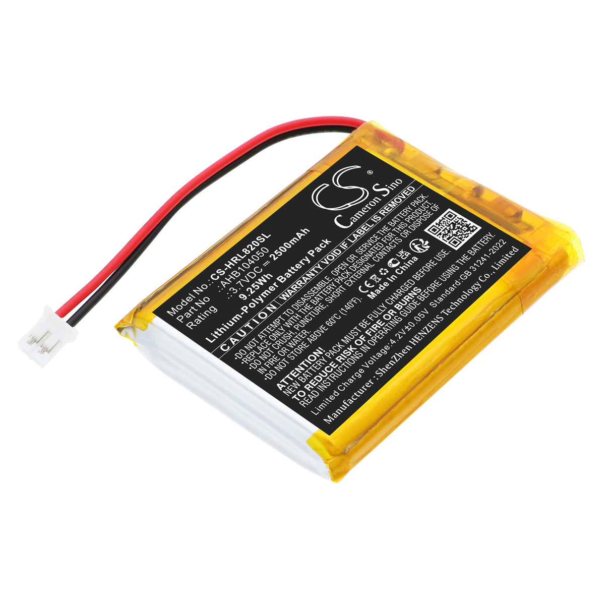 3.7V, Li-Polymer, 2500mAh, Personal Care battery fits Hairmax, AHB104050, Laserbrand 82, 9.25Wh Personal Care Cameron Sino Technology Limited