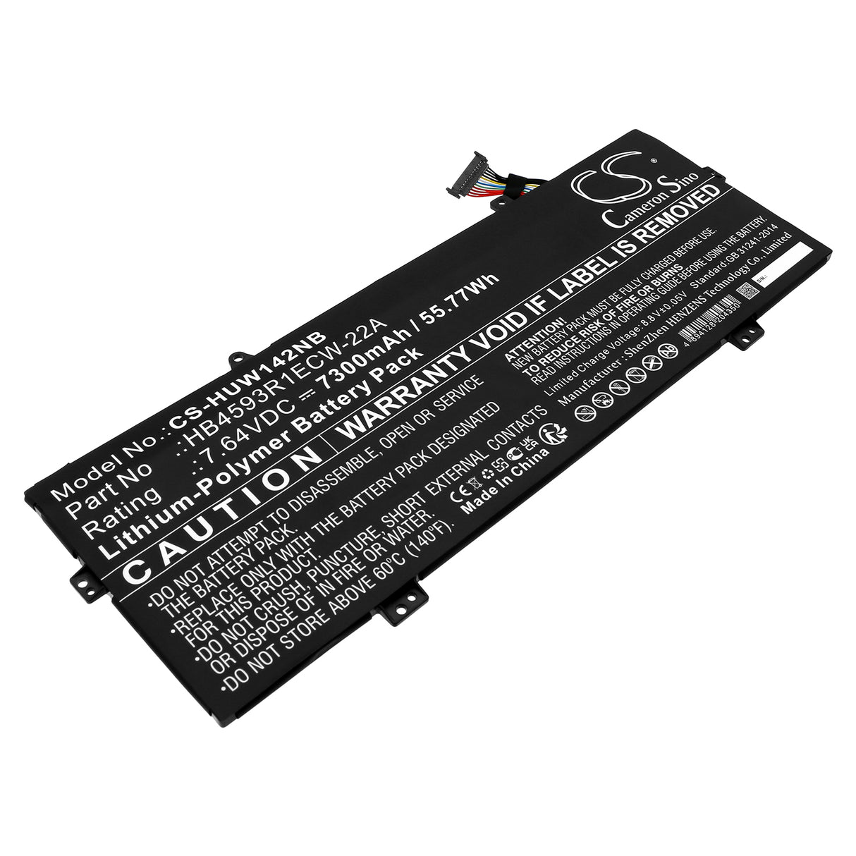 7,64v, Li-polymère, 7300mah, Batterie d'ordinateur portable compatible avec Huawei Matebook 14 2020, 55,77wh Ordinateur portable, Cameron Sino Technology Limited