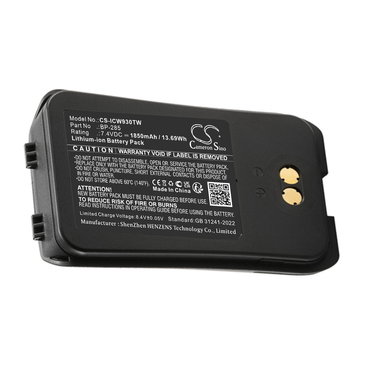 7,4V, Li-ion, 1850mAh, batterie pour radio bidirectionnelle compatible avec Icom, Bp-285, Ic-m93d, 13,69Wh Radio bidirectionnelle Cameron Sino Technology Limited