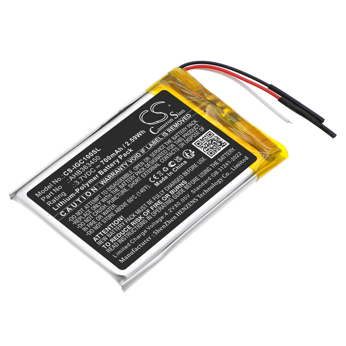 3,7V, Li-Polymère, 700mAh, GPS, batterie de navigateur compatible avec Igpsport, Ahb363450, Bsc100, Bsc100s, 2,59Wh GPS, Navigator Cameron Sino Technology Limited