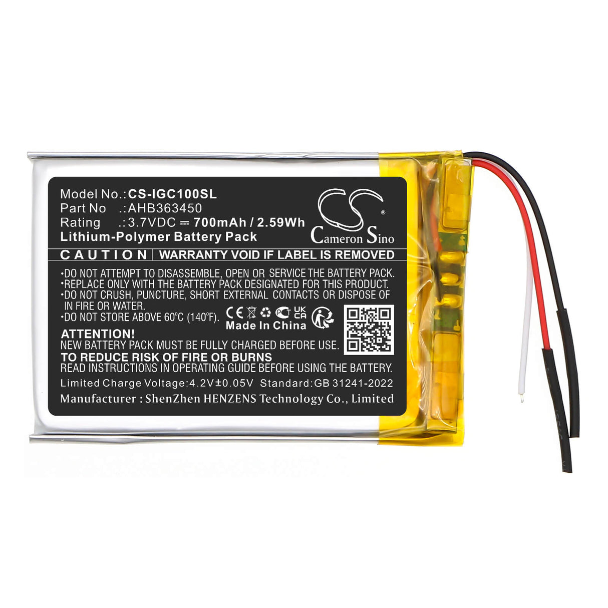 3,7V, Li-Polymère, 700mAh, GPS, batterie de navigateur compatible avec Igpsport, Ahb363450, Bsc100, Bsc100s, 2,59Wh GPS, Navigator Cameron Sino Technology Limited