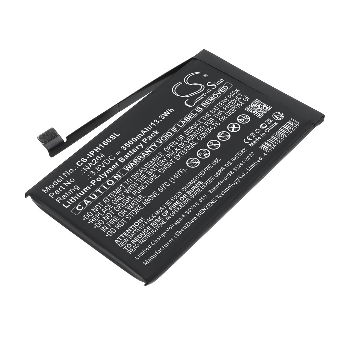 3.8V, Li-Polymer, 3500mAh, Mobile, SmartPhone battery fits Apple, NA264, A3081, A3286, 13.3Wh Mobile, SmartPhone Cameron Sino Technology Limited