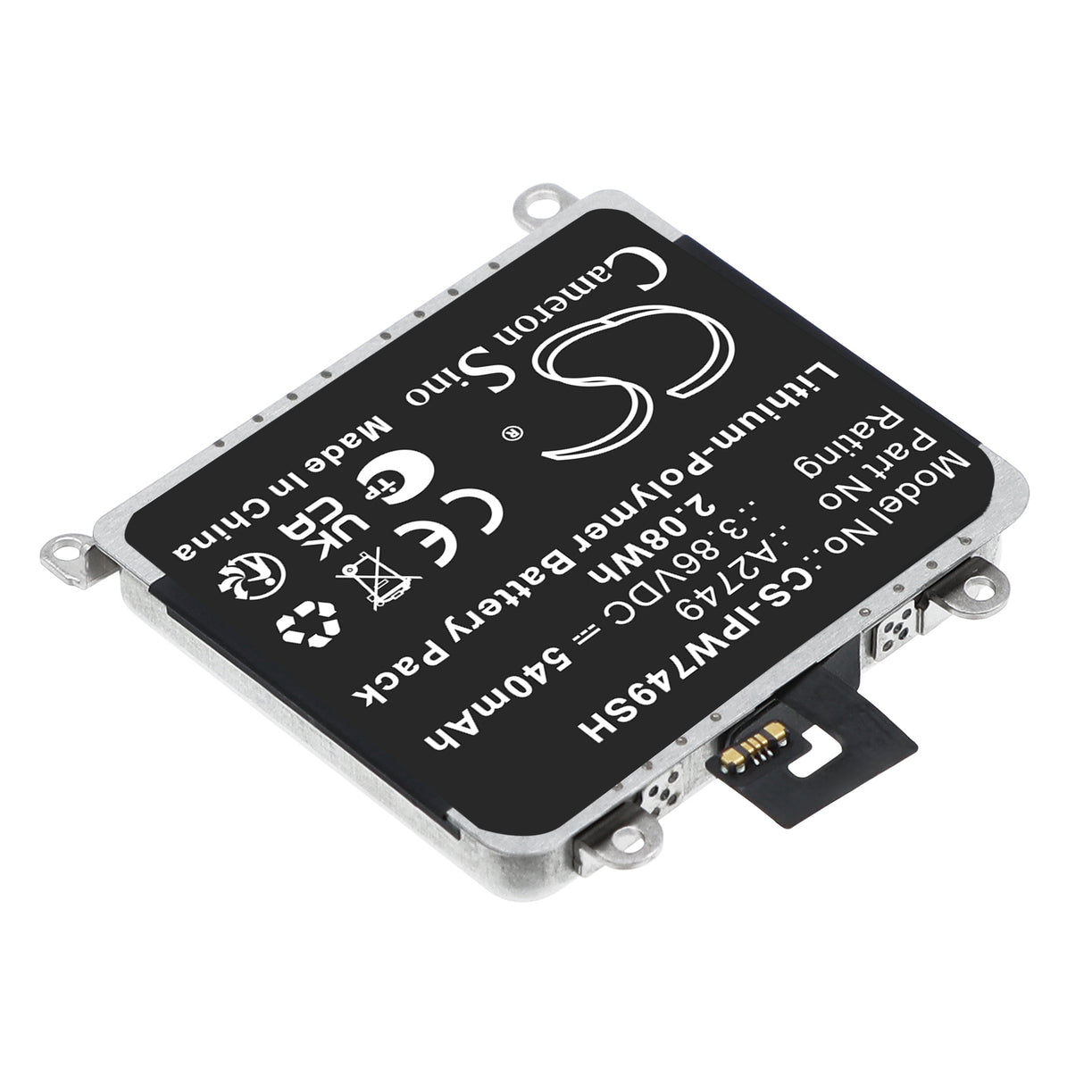 3.86V, Li-Polymer, 540mAh, Smartwatch battery fits Apple, A2749, A285, A2622, 2.08Wh Smartwatch Cameron Sino Technology Limited