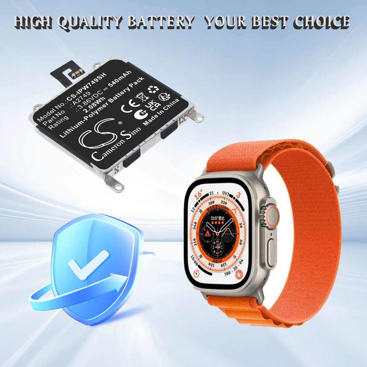 3.86V, Li-Polymer, 540mAh, Smartwatch battery fits Apple, A2749, A285, A2622, 2.08Wh Smartwatch Cameron Sino Technology Limited