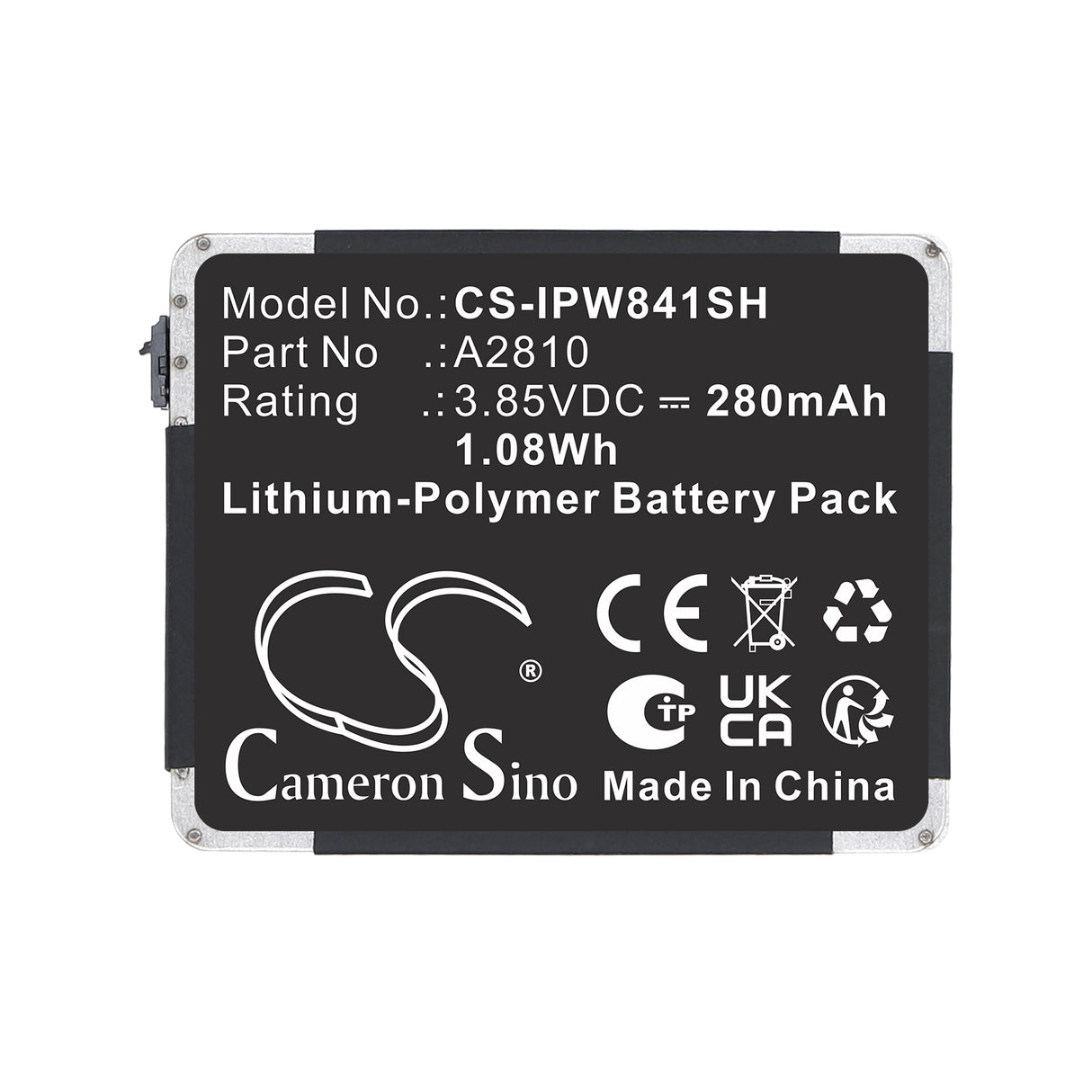 3.85V, Li-Polymer, 280mAh, Smartwatch battery fits Apple, A2810, A2770, A2772, 1.08Wh Smartwatch Cameron Sino Technology Limited