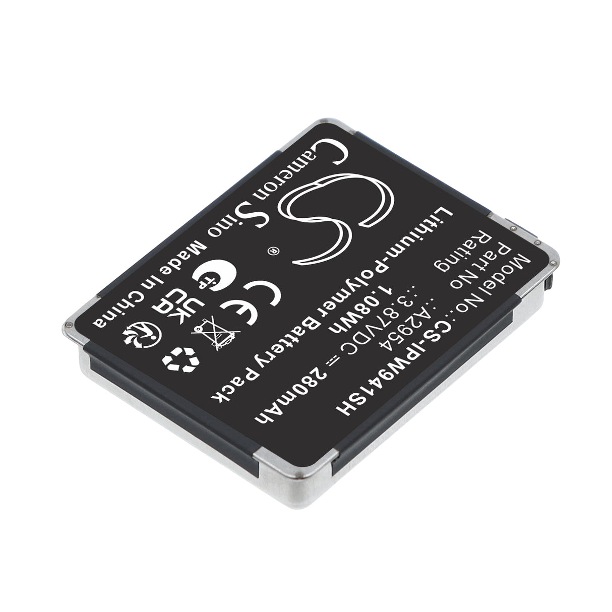 3.87V, Li-Polymer, 280mAh, Smartwatch battery fits Apple, A2954, MR913LL/A, Watch Series S9 41mm, 1.08Wh Smartwatch Cameron Sino Technology Limited