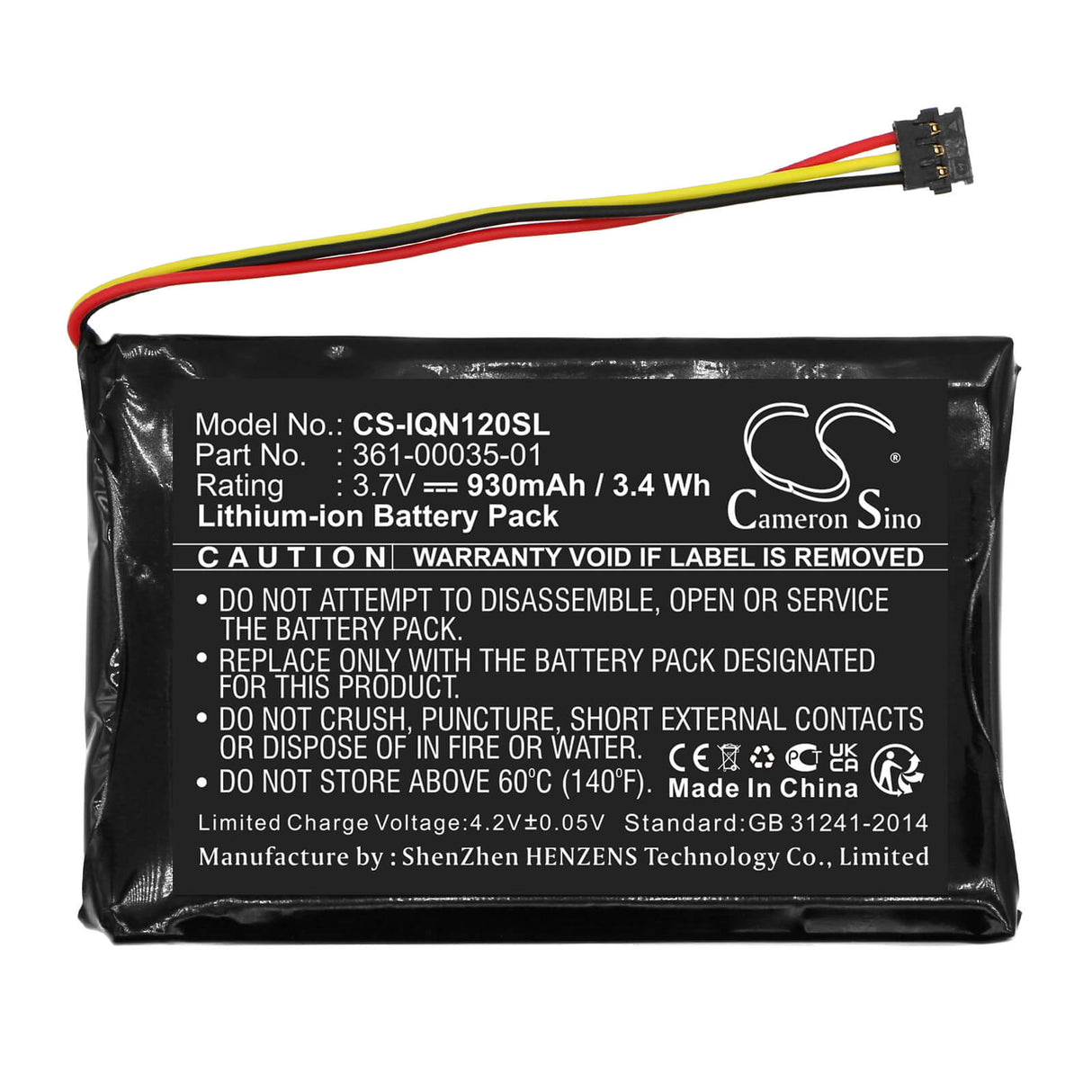 3,7V, Li-ion, 930mAh, batterie GPS compatible Garmin, 361-00035-01, Drive Assist 50, Drive Assist 50lmt, 3,44Wh GPS, Navigator Cameron Sino Technology Limited