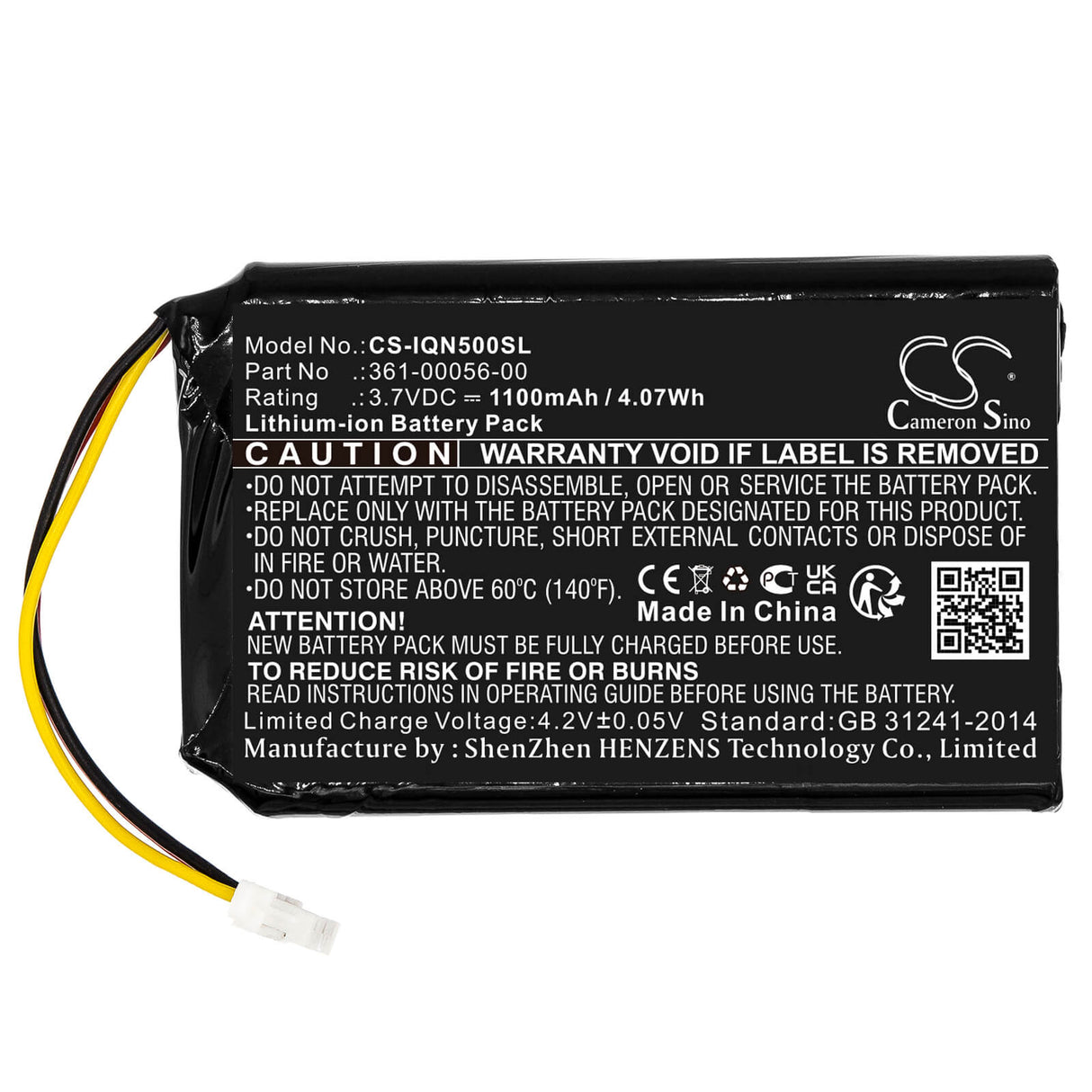 3,7V, Li-ion, 1100mAh, batterie GPS compatible Garmin, Mitac, 361-00056-08, Drive 50 LM, Nuvi 58LM, 4,07Wh GPS, Navigator Cameron Sino Technology Limited