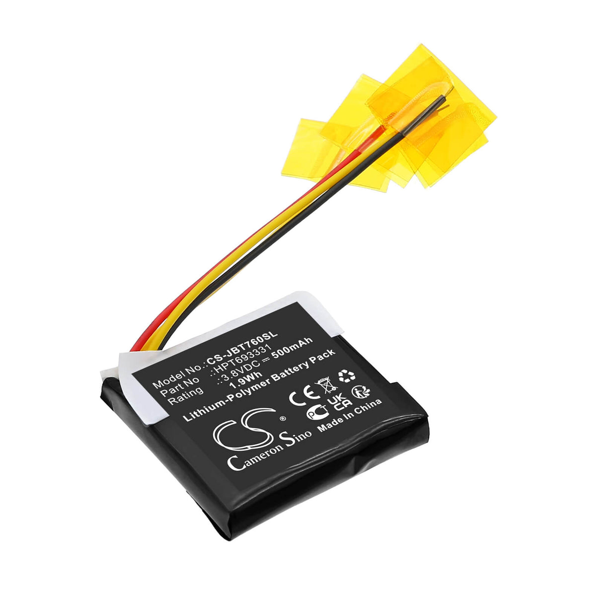 3.7V, Li-Polymer, 500mAh, Wireless Headset battery fits Jbl, HPT693331, Live 760NC, Tune 760NC, 1.85Wh Wireless Headset Cameron Sino Technology Limited