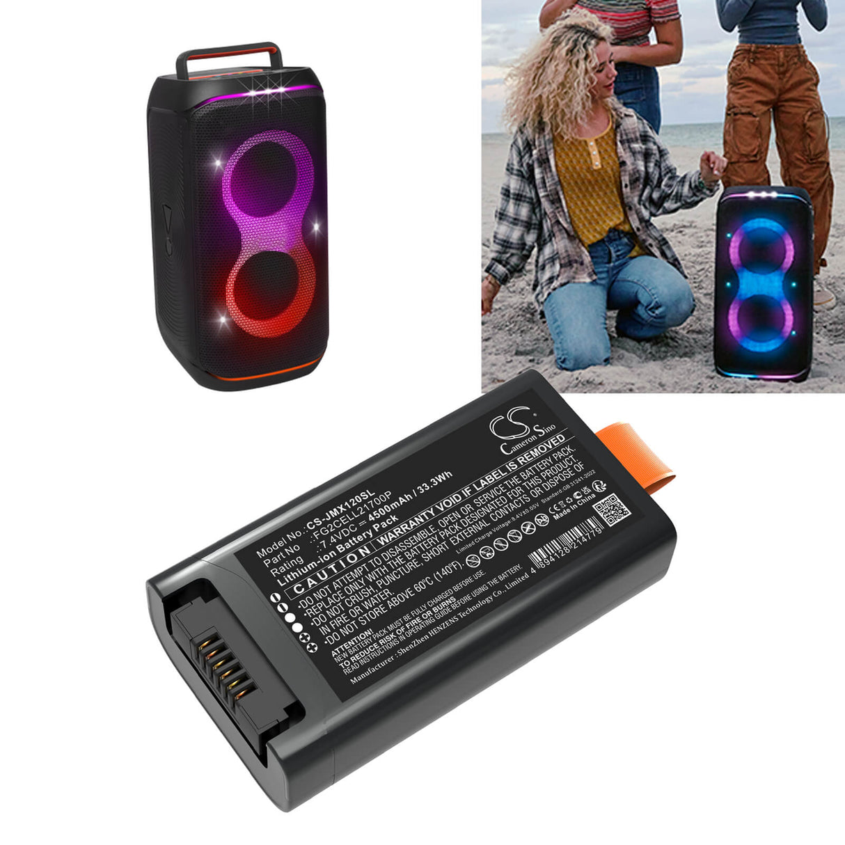 7.4V, Li-ion, 4700mAh, Batterie de haut-parleur compatible avec Jbl, Fg2cell21700p, Partybox Club 120, 34.78Wh Haut-parleur Cameron Sino Technology Limited
