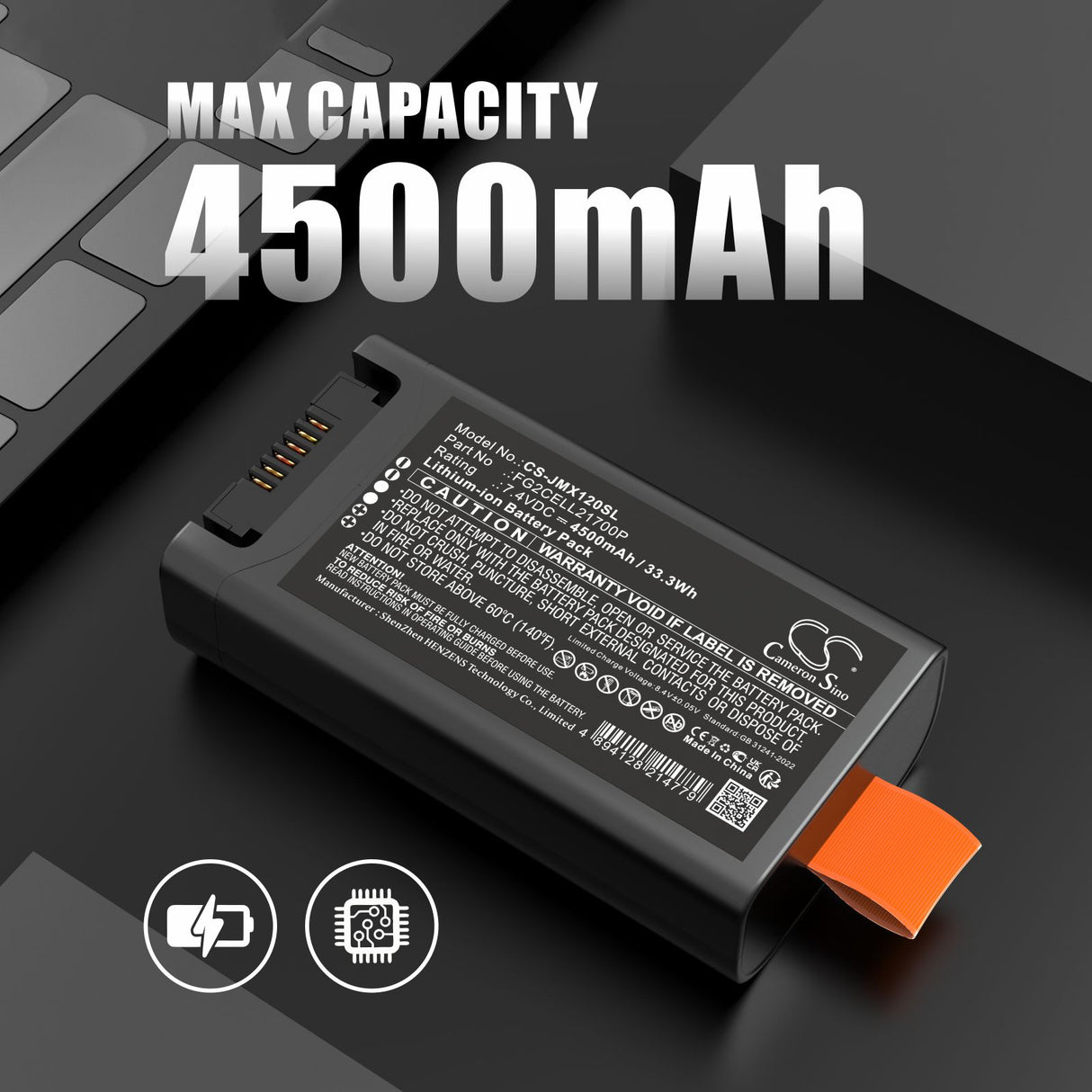 7.4V, Li-ion, 4700mAh, Batterie de haut-parleur compatible avec Jbl, Fg2cell21700p, Partybox Club 120, 34.78Wh Haut-parleur Cameron Sino Technology Limited