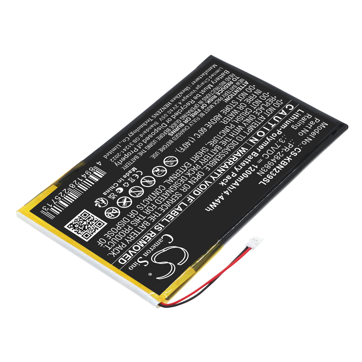 3.7V, Li-Polymer, 1500mAh, E-book, E-reader battery fits Kobo, PR-284983N, Clara HD N239, Clara HD N249, 5.55Wh E-book, E-reader Cameron Sino Technology Limited