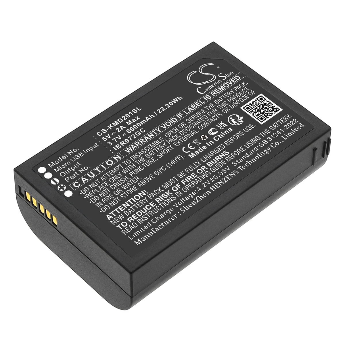 3,7 V, Li-ion, 6000 mAh, Batterie de caméra de sécurité domestique compatible avec Ies, Ad201-1, Ibr072gc, 22,20 Wh Caméra de sécurité domestique Cameron Sino Technology Limited