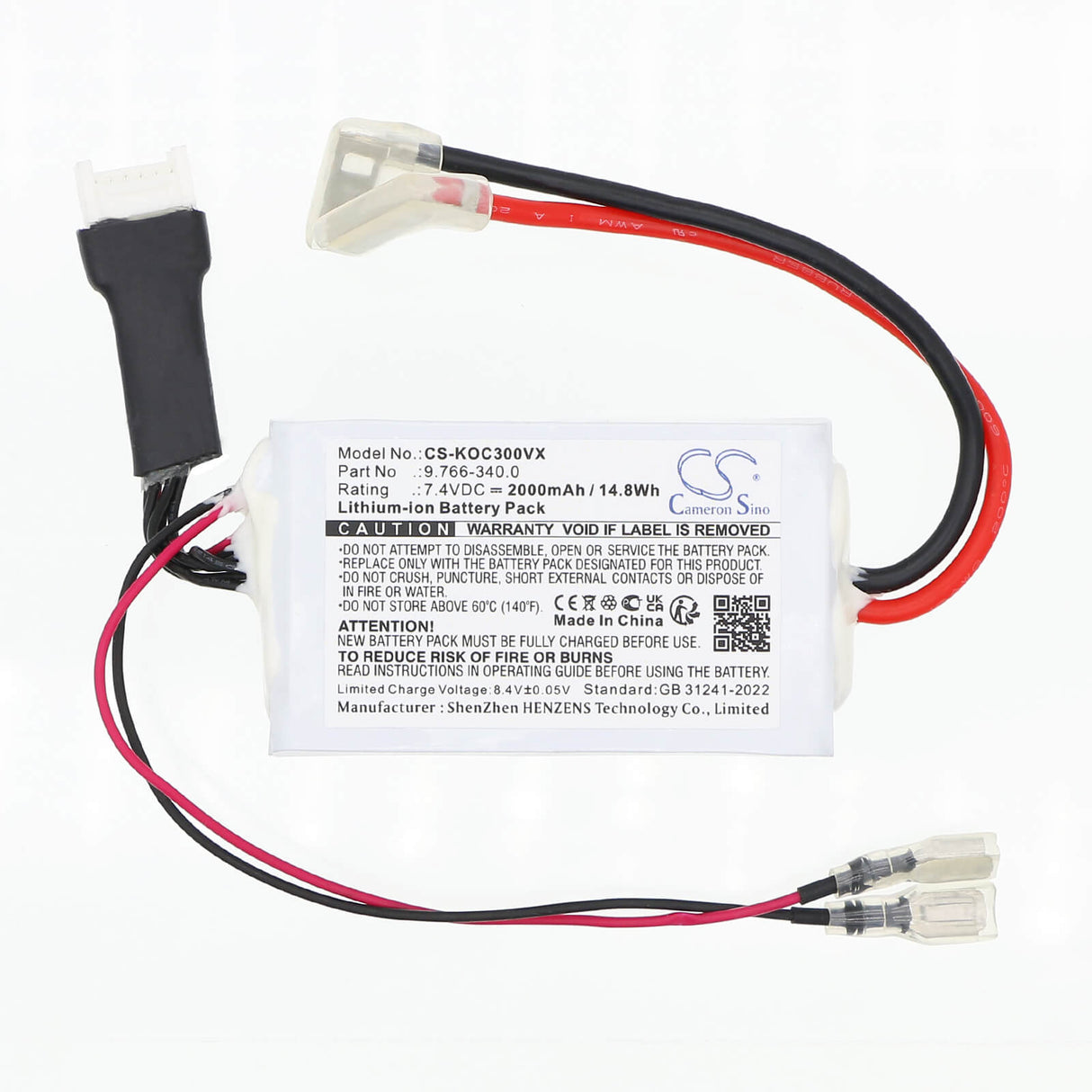 7,4V, Li-ion, 2000mAh, Batterie de nettoyeur haute pression compatible avec Karcher, 9.766-340.0, OC 3 Pliable, 14,8Wh Outils électriques Cameron Sino Technology Limited