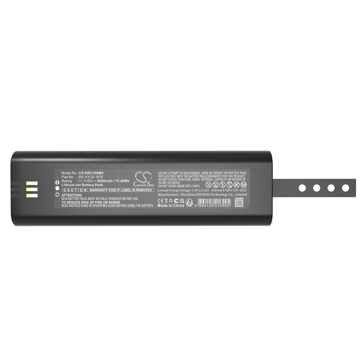 11.1V, Li-ion, 6800mAh, Medical battery fits Kaixin, HYLB-1676, RKU10, RKU10 veterinary ultrasound ma, 75.48Wh Medical Cameron Sino Technology Limited (Medical)