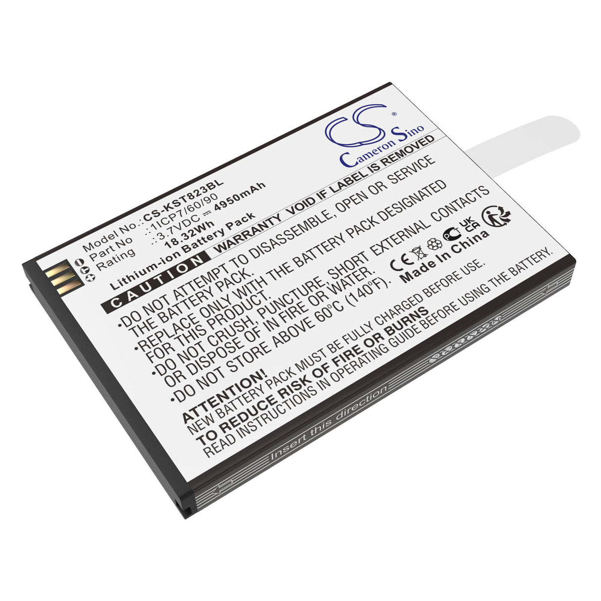 3.7V, Li-ion, 4950mAh, Payment Terminal battery fits Szzt, 1icp7/60/90, Ks8223, 18.32Wh Payment Terminal Cameron Sino Technology Limited