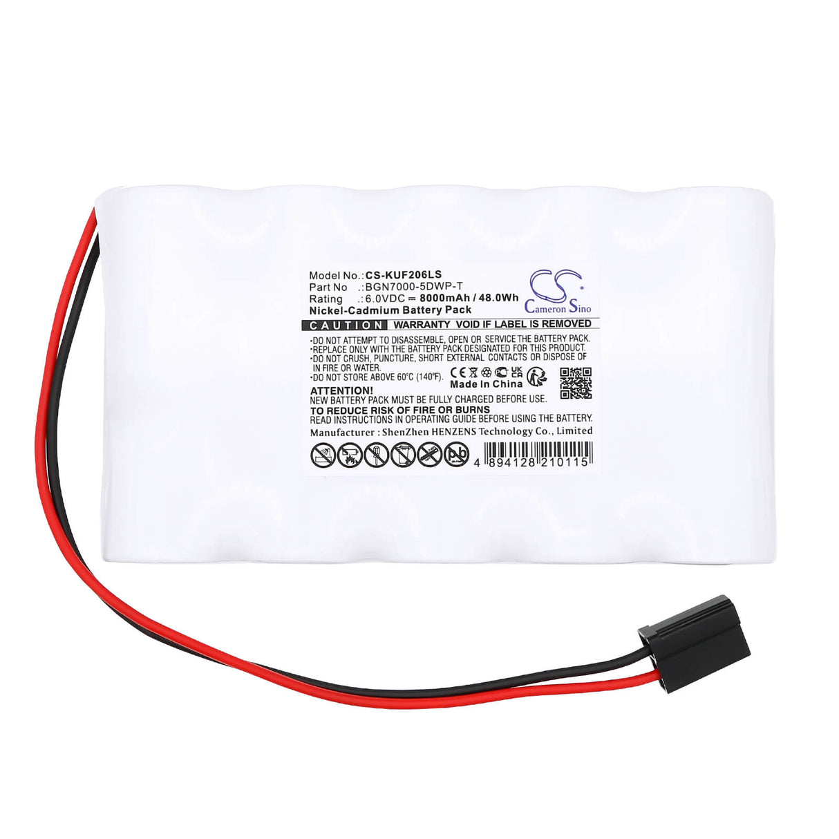 6.0V, Ni-CD, 8000mAh, batterie d'éclairage de secours s'adapte à Kaufel, Bgn7000-5dwp-t, 2006, 48.0Wh Éclairage de secours Cameron Sino Technology Limited