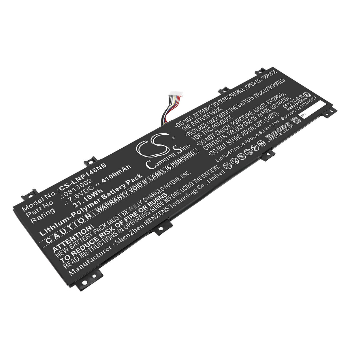 7.6V, Li-Polymer, 4100mAh, Notebook, Laptop battery fits Lenovo, 813002, IdeaPad 100S-14IBR, IdeaPad 100S-14IBR 80R9, 31.16Wh Notebook, Laptop Cameron Sino Technology Limited