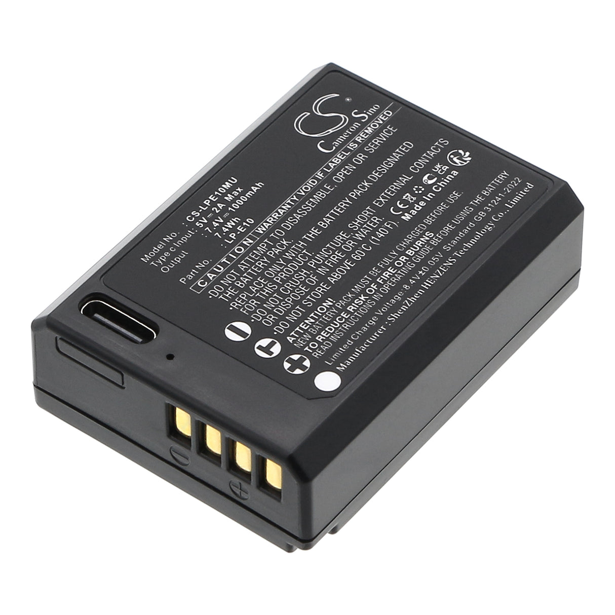 7,4V, Li-ion, 1000mAh, Batterie d'appareil photo compatible Canon, Lp-e10, Ds126291, Ds126491, 7.4Wh Appareil photo Cameron Sino Technology Limited (Appareil photo)