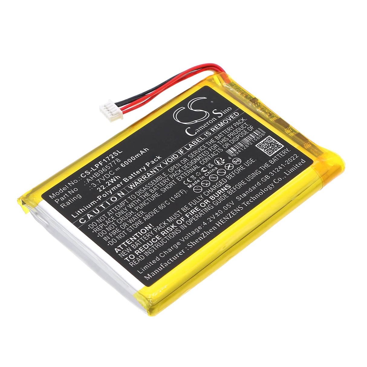 3.7V, Li-Polymer, 6000mAh, BabyPhone battery fits Leapfrog, Ahb965778, Lf1726-2fhd Baby Monitor, Lf1726fhd Baby Monitor, 22.2Wh BabyPhone Cameron Sino Technology Limited
