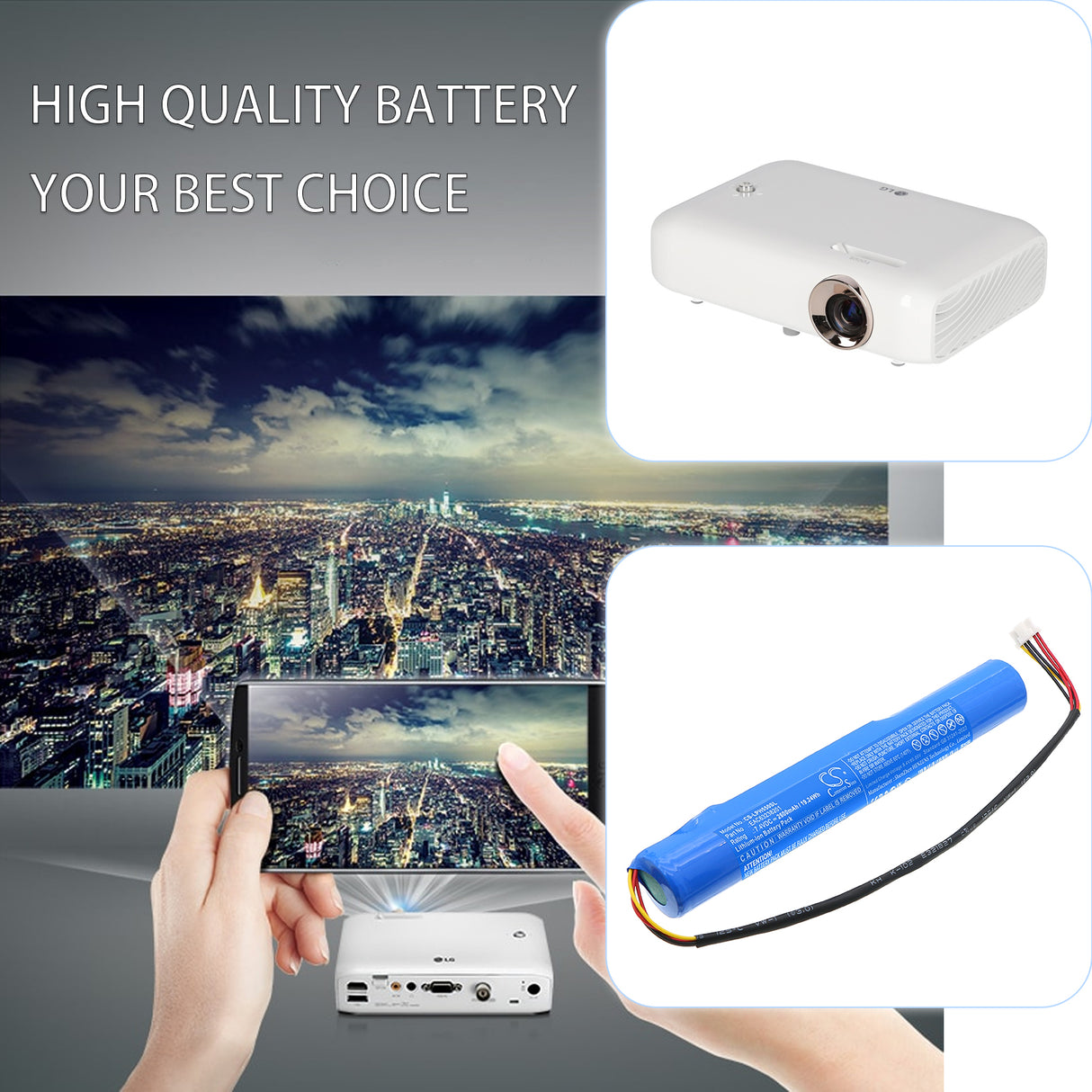 7.4V, Li-ion, 2600mAh, Projector battery fits LG, EAC63238201, PH550, 19.24Wh Projector Cameron Sino Technology Limited