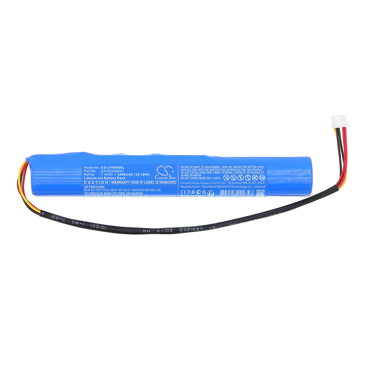 7.4V, Li-ion, 3400mAh, Projector battery fits LG, EAC63238201, PH550, 25.16Wh Projector Cameron Sino Technology Limited