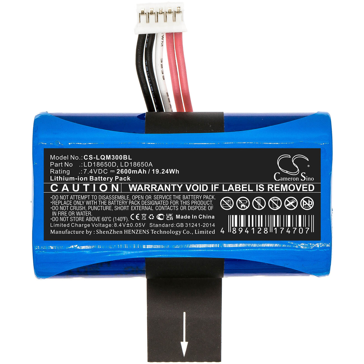 7.4V, Li-ion, 2600mAh, batterie de terminal de paiement compatible avec Kiosk, Newland, Landi, Ingenico, Pax, Ld18650d, Apos A8, 19.24Wh Terminal de paiement Cameron Sino Technology Limited