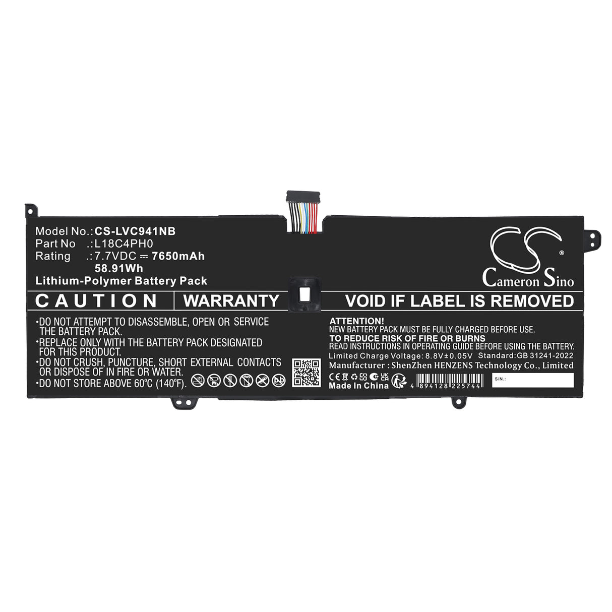 7.7V, Li-Polymer, 7650mAh, Notebook, Laptop battery fits Lenovo, 5B10T11585, Yoga C940-14IIL, Yoga C940-14IIL-81Q9, 58.91Wh Notebook, Laptop Cameron Sino Technology Limited