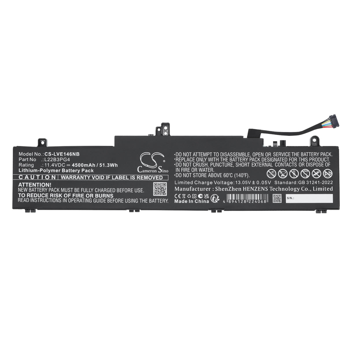 11.4V, Li-Polymer, 4500mAh, Notebook, Laptop battery fits Lenovo, 5B11K63020, ThinkPad E14 Gen 6, ThinkPad E16 G1 Core i5-1335U, 51.3Wh Notebook, Laptop Cameron Sino Technology Limited