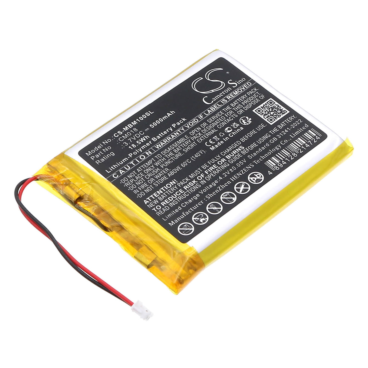3.7V, Li-Polymer, 5000mAh, Home Security Camera battery fits Imilab, Cm018, M1, 18.5Wh Home Security Camera Cameron Sino Technology Limited
