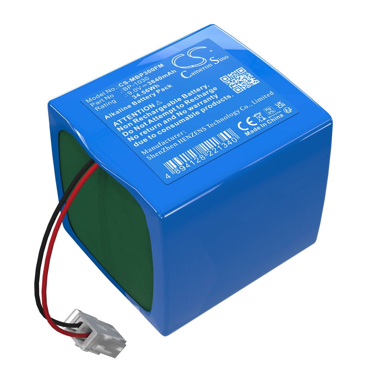 9,0V, Alcaline, 3840mAh, Batterie pour dispositifs de sécurité marine et de flottaison compatible avec Merl Pointer, BP-1030, 3000 ELT Localisateur d'urgence, 34,56Wh Dispositifs de sécurité marine et de flottaison Cameron Sino Technology Limited