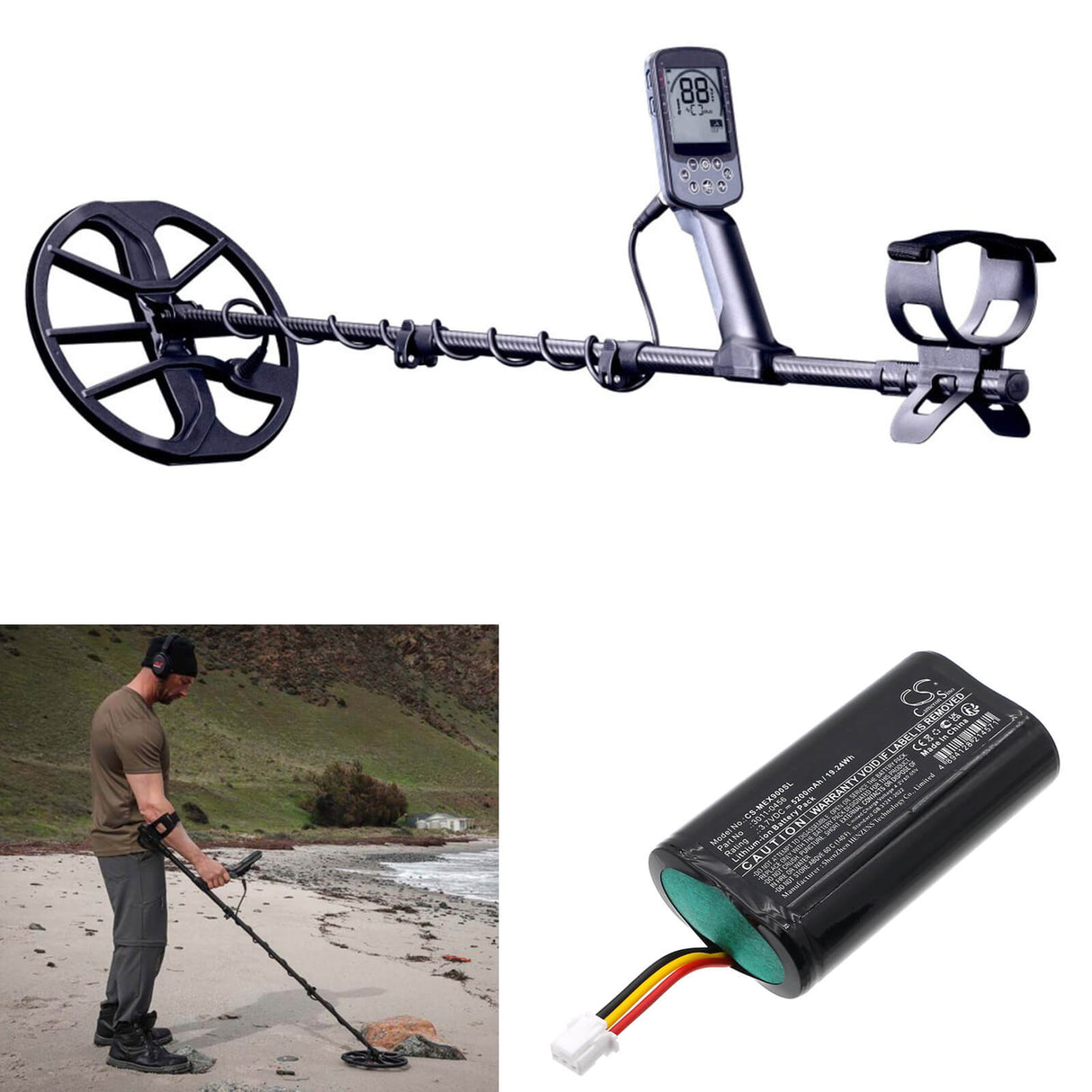 3,7V, Li-ion, 5200mAh, Équipement, Enquête, Batterie de test compatible avec Minelab, 3011-0456, Détecteurs Elite, Equinox 700, 19.24Wh Équipement, Enquête, Test Cameron Sino Technology Limited
