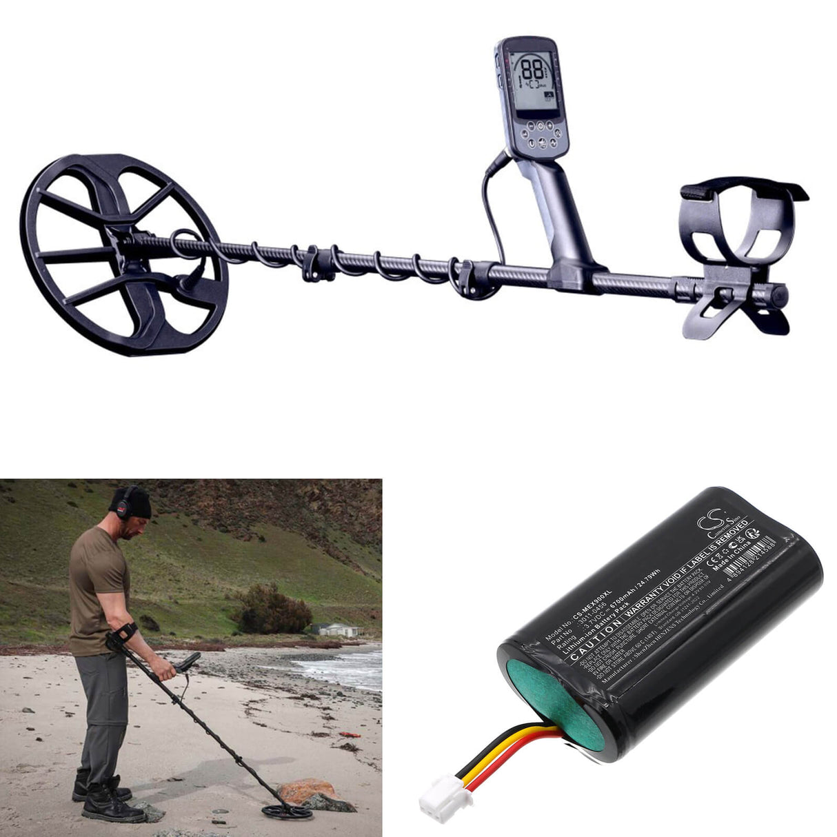 3,7V, Li-ion, 6700mAh, Équipement, Enquête, Batterie de test compatible avec Minelab, 3011-0456, Détecteurs Elite, Equinox 700, 24,79Wh Équipement, Enquête, Test Cameron Sino Technology Limited