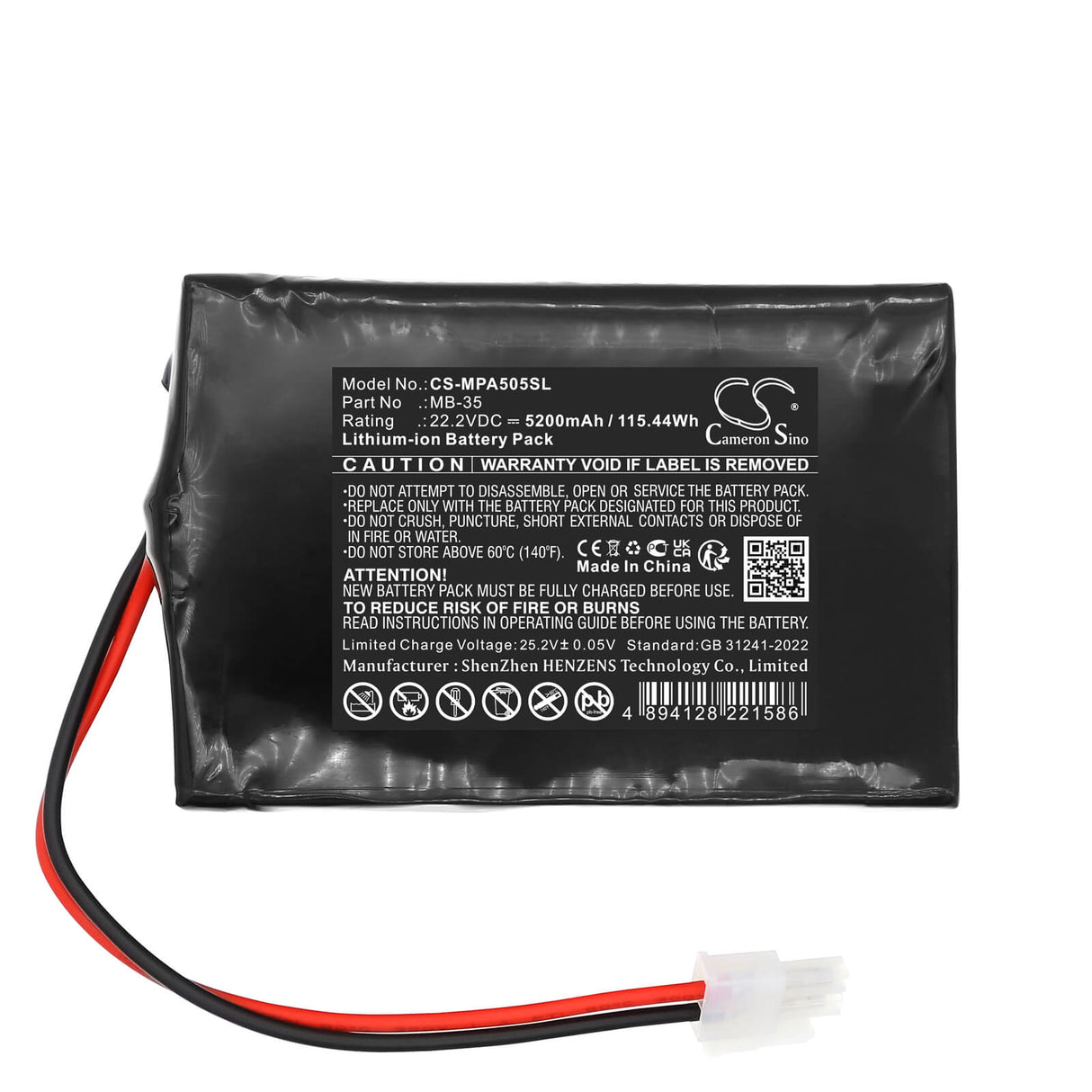 22.2V, Li-ion, 5200mAh, Speaker battery fits Mipro, MB-35, MA-505, MA-505 Portable Wireless PA Sy, 115.44Wh Speaker Cameron Sino Technology Limited (Dangerous Goods)