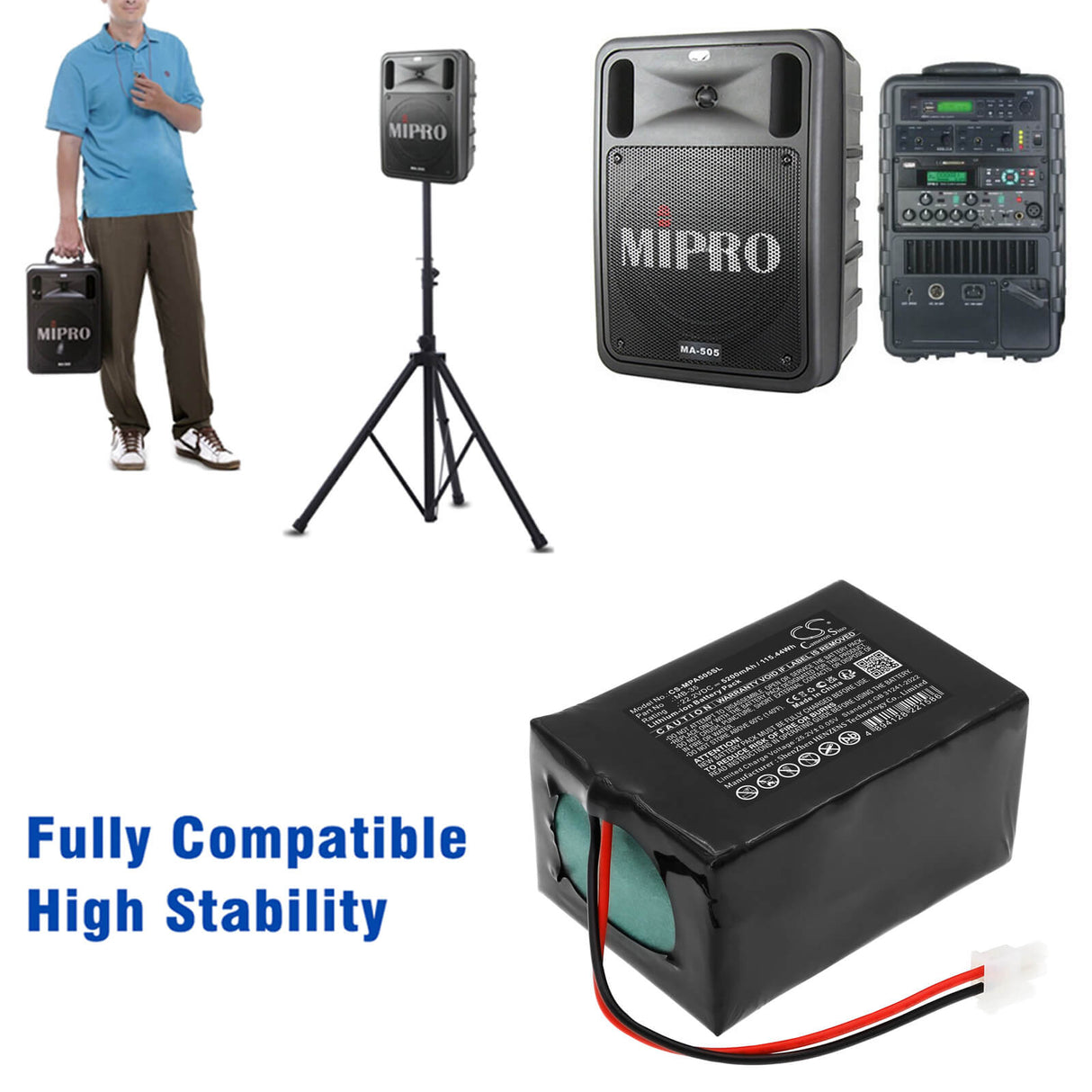 22.2V, Li-ion, 5200mAh, Speaker battery fits Mipro, MB-35, MA-505, MA-505 Portable Wireless PA Sy, 115.44Wh Speaker Cameron Sino Technology Limited (Dangerous Goods)