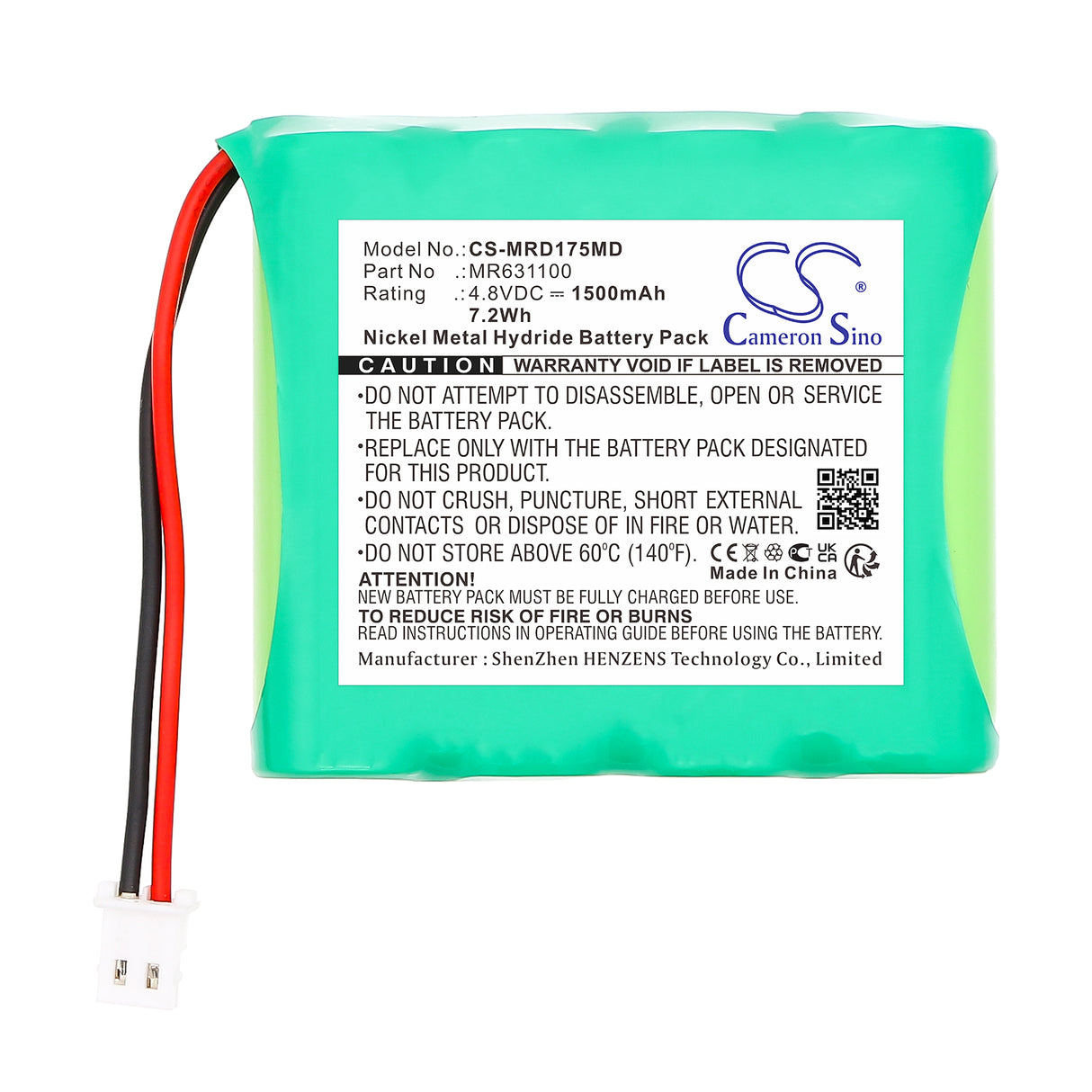 4.8V, Ni-MH, 1500mAh, Batterie médicale compatible avec Medready, MR631100, Distributeur de médicaments 1750, Distributeur de médicaments MR-357, 7.2Wh Medical Cameron Sino Technology Limited (Médical)