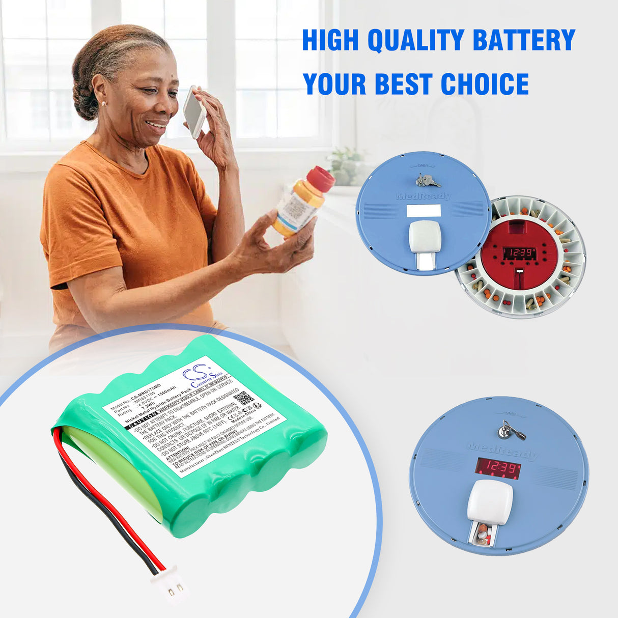 4.8V, Ni-MH, 1500mAh, Batterie médicale compatible avec Medready, MR631100, Distributeur de médicaments 1750, Distributeur de médicaments MR-357, 7.2Wh Medical Cameron Sino Technology Limited (Médical)