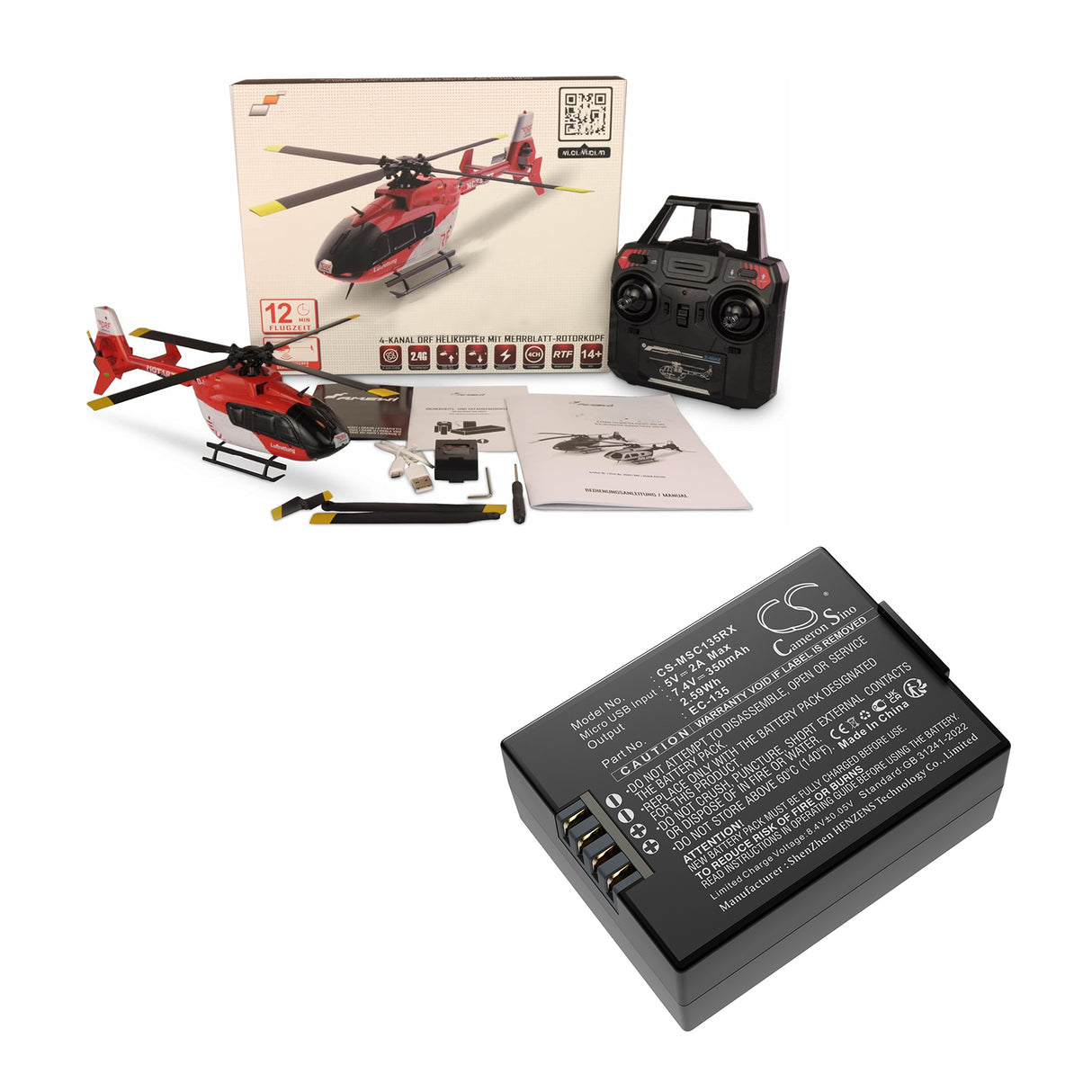 7.4V, Li-Polymer, 350mAh, Drones battery fits Modster, Ec-135, Afx-135, Drf 25327, 2.59Wh Drones Cameron Sino Technology Limited
