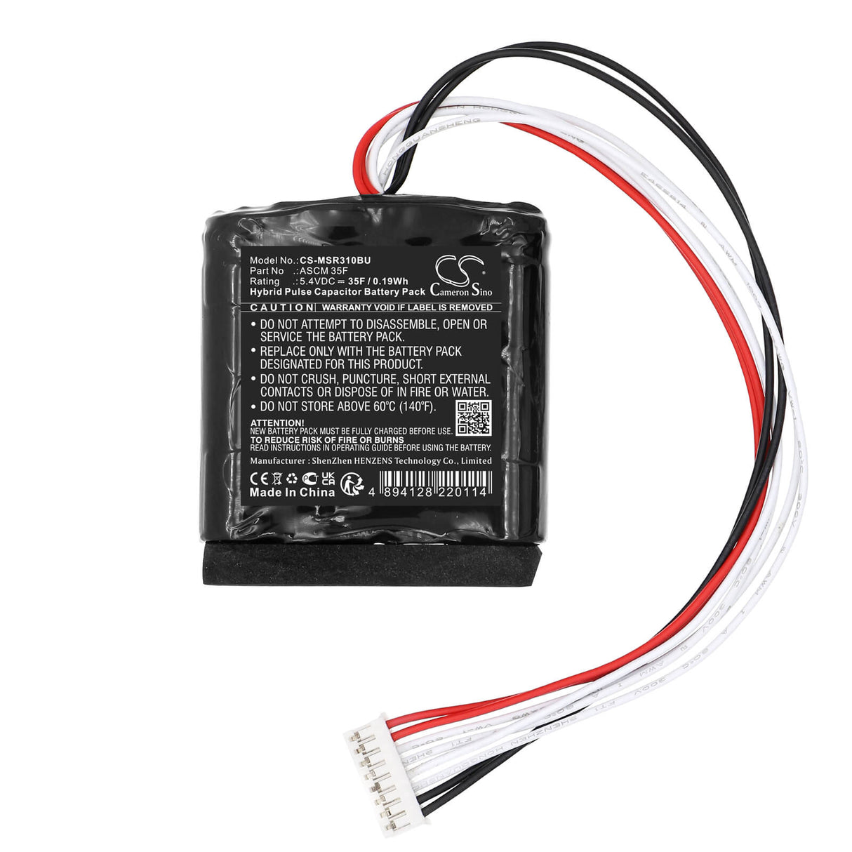 5.4V, HPC, 35F, PLC battery fits Microsemi, ASCM 35F, 2294600-R SmartRAID 3154-8i16e, SmartRAID ASR-3101-4i SAS Cont, 0.19Wh PLC Cameron Sino Technology Limited
