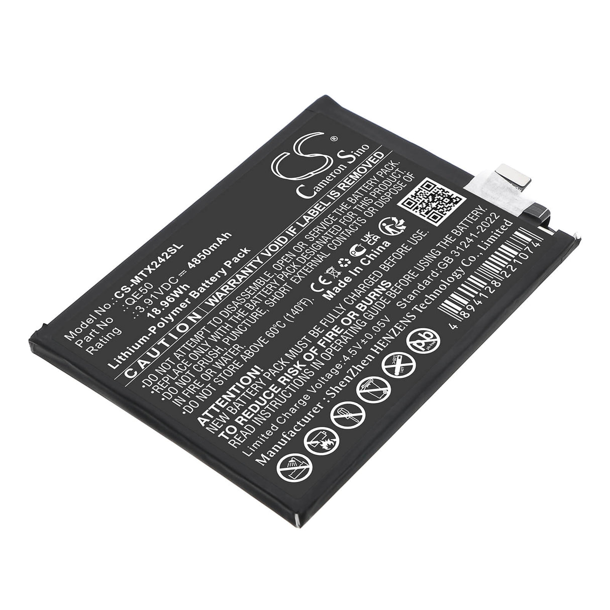 3.91V, Li-Polymer, 4850mAh, Mobile, SmartPhone battery fits Motorola, QE50, Moto G85 5G, Moto S50 Neo 5G, 18.96Wh Mobile, SmartPhone Cameron Sino Technology Limited