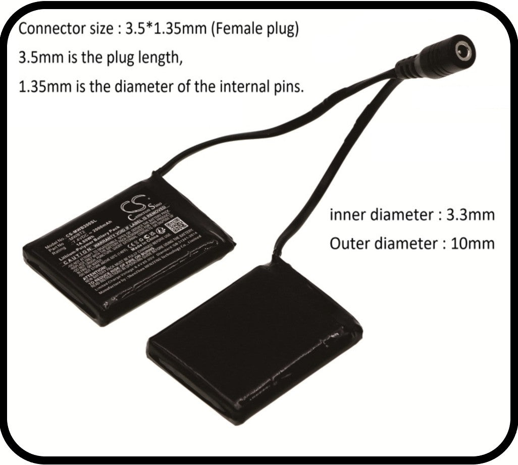 7.4v, Li-polymère, 2000mah, Batterie compatible avec les gants Mobile Warming Barra, les sous-couches, les gants Geneva, 14.80wh vêtements chauffants Cameron Sino Technology Limited